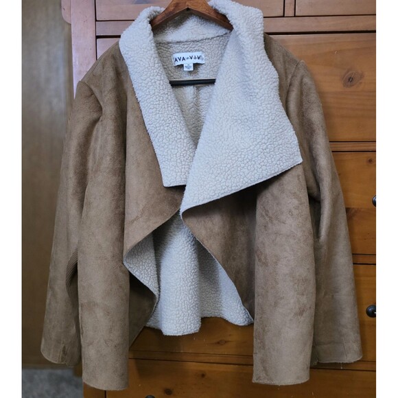 Ava & Viv Jackets & Blazers - Suede Sherpa 3XL Jacket Ava and Viv Open Front Brown Warm Rustic